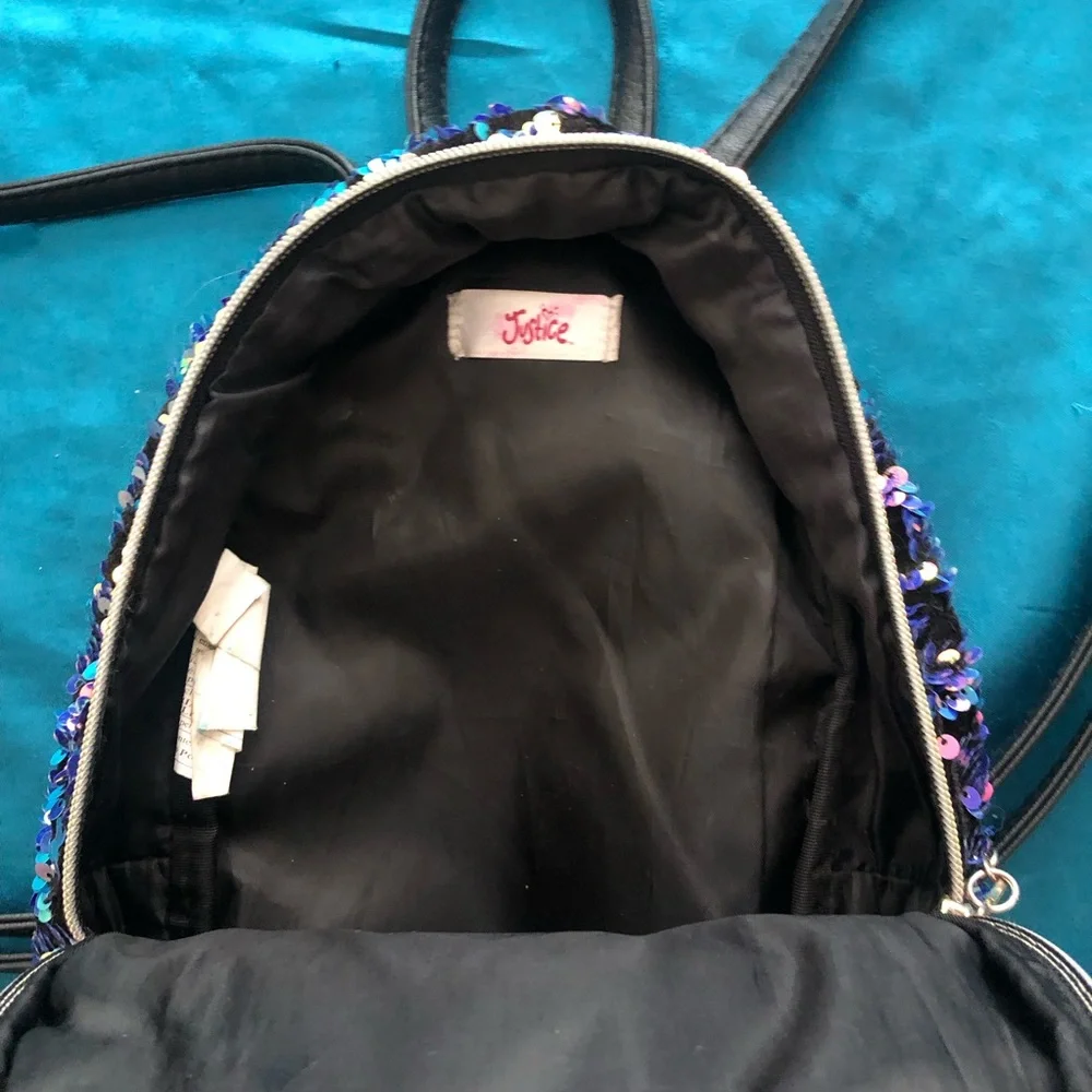Girl’s Justice Sequin Backpack Letter O Purple Pink 2 Pockets Adjustable Straps